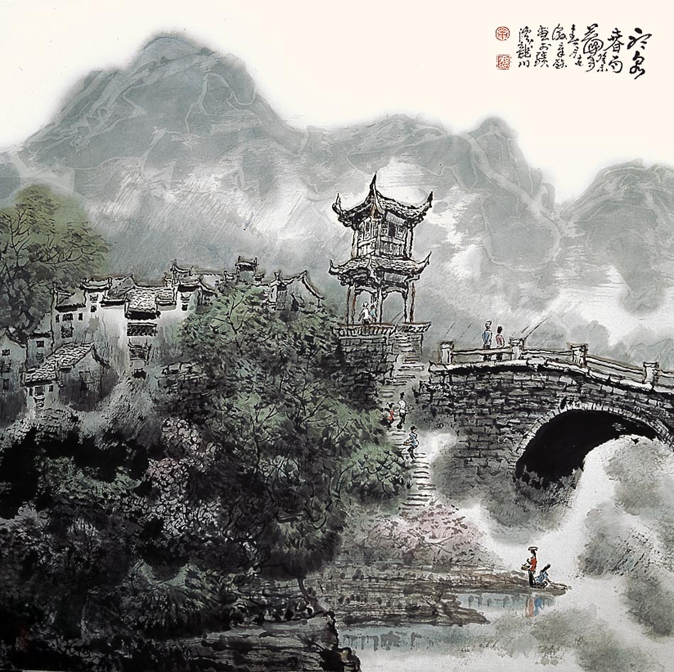 听泉春雨图 (69 x 69cm